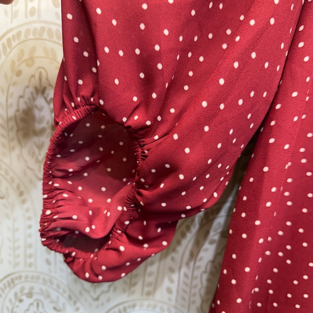 Maurices Womens XXL Burgundy Polka Dot Keyhole Long Sleeve Blouse‎ Top Red - Picture 6 of 8